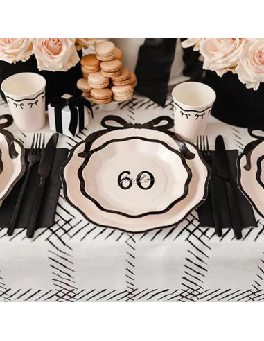 Teller zum 60. Geburtstag | Creme-schwarze Teller zum 60. Geburtstag | BelleFete.ch