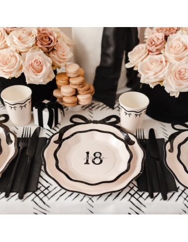 Piatti "Ciao 18" | Piatti per il 18° compleanno, crema e nero | BelleFete.ch