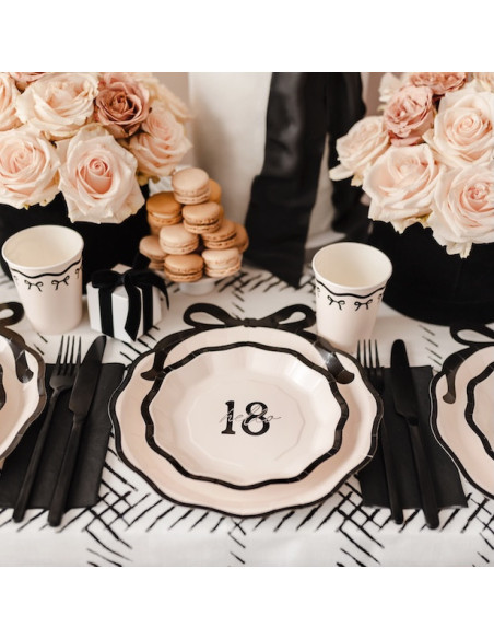 Piatti "Ciao 18" | Piatti per il 18° compleanno, crema e nero | BelleFete.ch