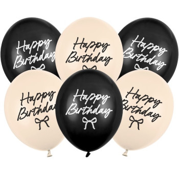 Ballons Strong Happy Birthday noir pastel et nude pastel – décoration anniversaire élégante | BelleFete.ch