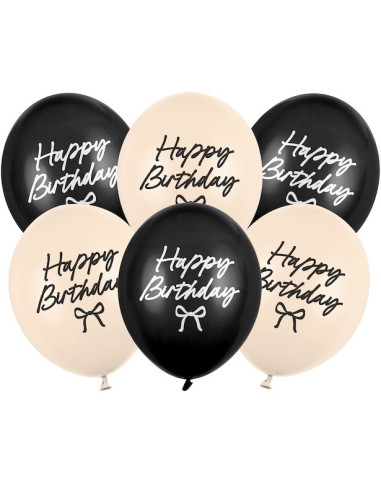 Ballons Strong Happy Birthday noir pastel et nude pastel – décoration anniversaire élégante | BelleFete.ch