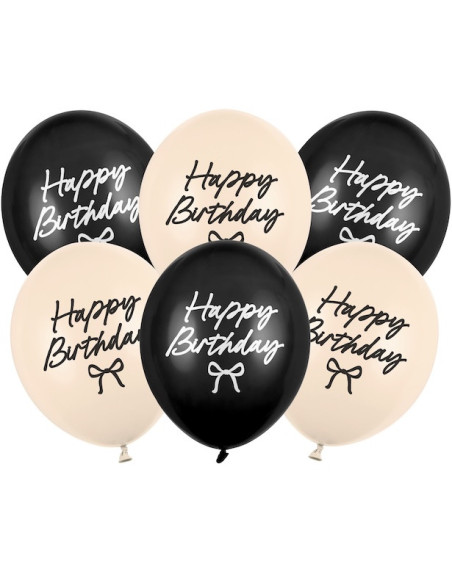 Starke Happy Birthday Luftballons schwarz Pastell und nude Pastell - elegante Geburtstagsdekoration | BelleFete.ch