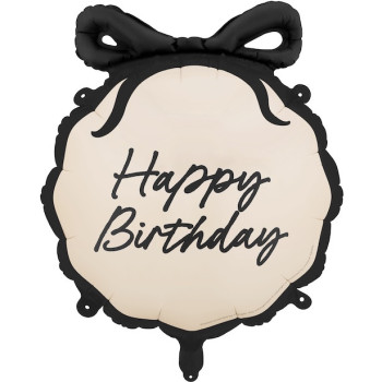 Palloncino in alluminio Happy Birthday crema e nero con fiocco – elegante decorazione di compleanno | BelleFete.ch