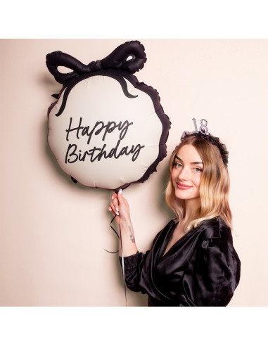 Ballon Aluminium Happy Birthday Crème & Noir | Décoration anniversaire | BelleFete.ch