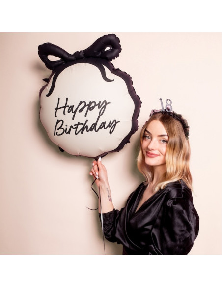 Ballon Aluminium Happy Birthday Crème & Noir | Décoration anniversaire | BelleFete.ch