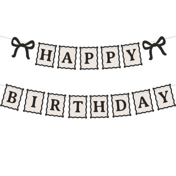 Striscione di buon compleanno color crema e nero | Elegante ghirlanda di compleanno | BelleFete.ch