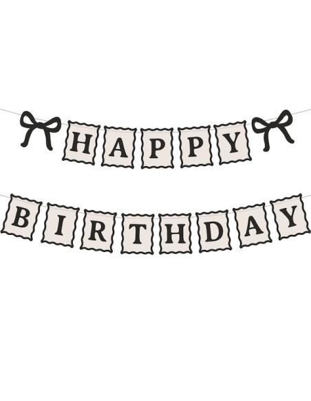 Cremefarbenes und schwarzes „Happy Birthday“-Banner | Elegante Geburtstagsgirlande | BelleFete.ch