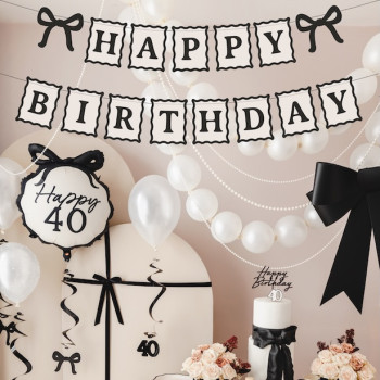 Striscione di buon compleanno color crema e nero | Elegante ghirlanda di compleanno | BelleFete.ch 2