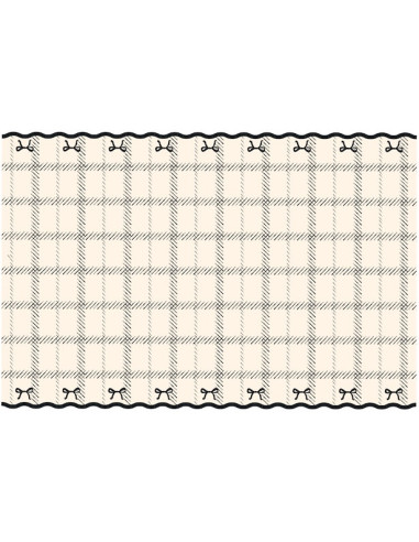 Cremefarbene und schwarze Tischdecke mit Schleifen und Karomuster – elegante Tischdekoration | BelleFete.ch