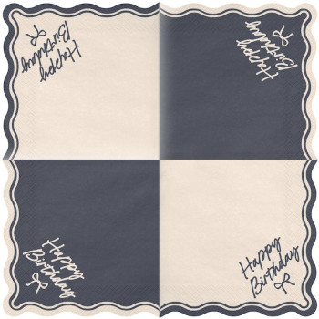 Tovaglioli di carta Happy Birthday Fiocco beige e nero 33x33 cm per la decorazione della tavola | BelleFete.ch 2