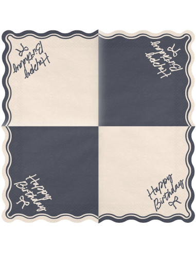 Serviettes Happy Birthday Nœud 33x33 cm | Déco anniversaire chic | BelleFete.ch