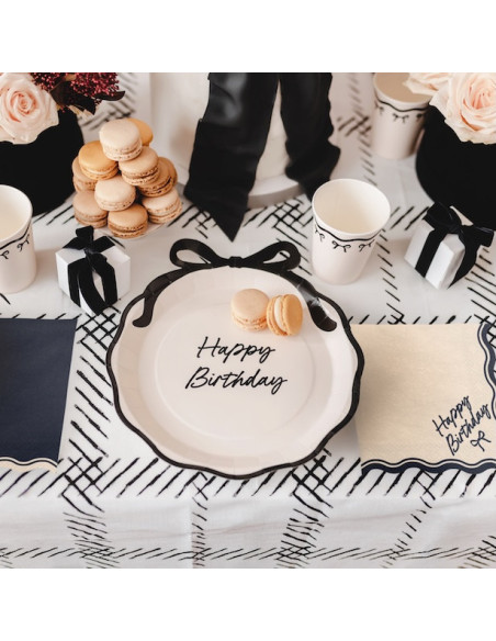 Serviettes Happy Birthday Nœud 33x33 cm | Déco anniversaire chic | BelleFete.ch