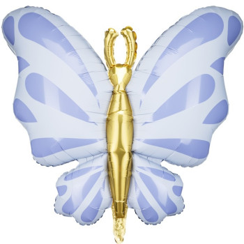 Aluminiumballon in Schmetterlingsform blau und goldene Details für Party | BelleFete.ch