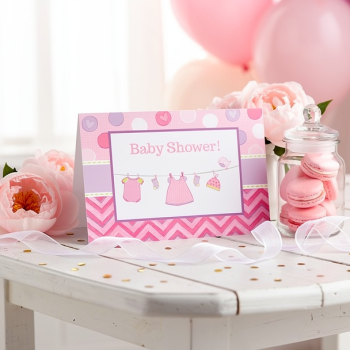 8 Invitations de fête Baby Shower Rose - Fête de naissance fille - Suisse 2