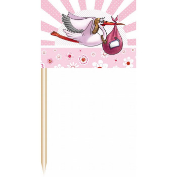 Décorations à gâteaux "Cigogne Rose" - Bellefete.ch - Suisse - Baby Shower