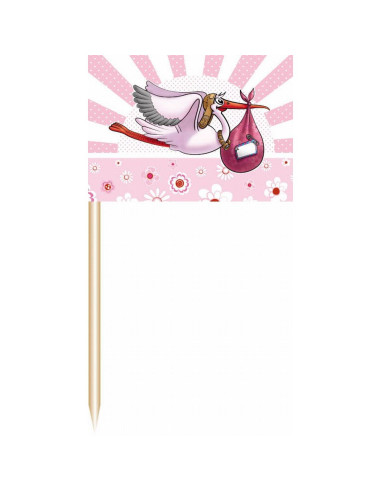 Décorations à gâteaux "Cigogne Rose" - Bellefete.ch - Suisse - Baby Shower