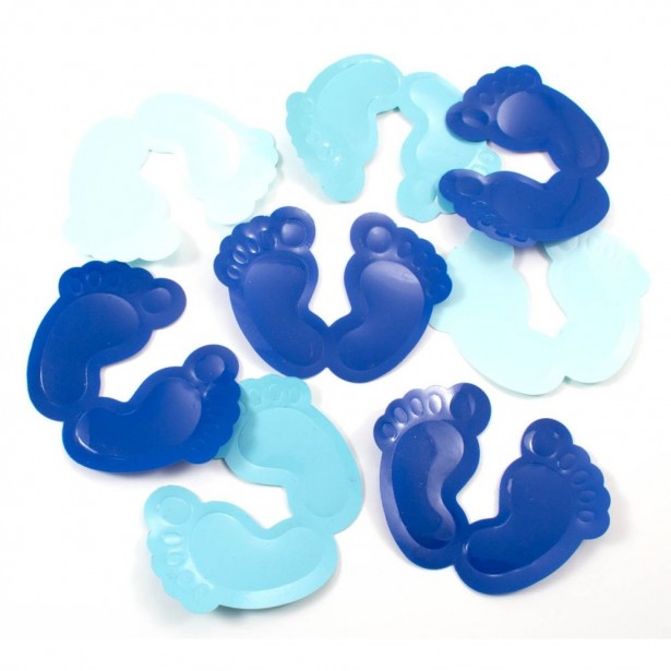 Grands confettis en forme de pieds couleur bleu