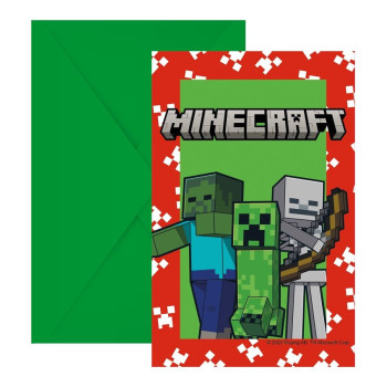 Cartes d'invitation Minecraft avec enveloppes (6 pièces) | BelleFete.ch