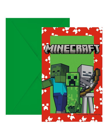 Biglietti d'invito a tema Minecraft con buste (6 pezzi) | BelleFete.ch
