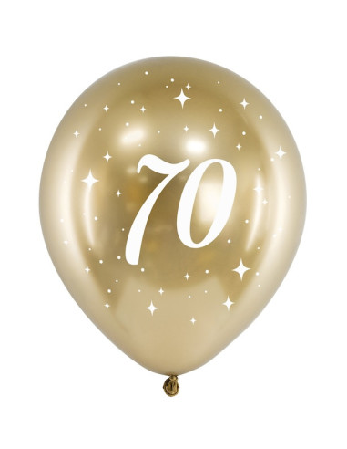 6 Spiegel-Effekt-Ballons 70 Jahre Gold - Geburtstagsdeko (30 cm)