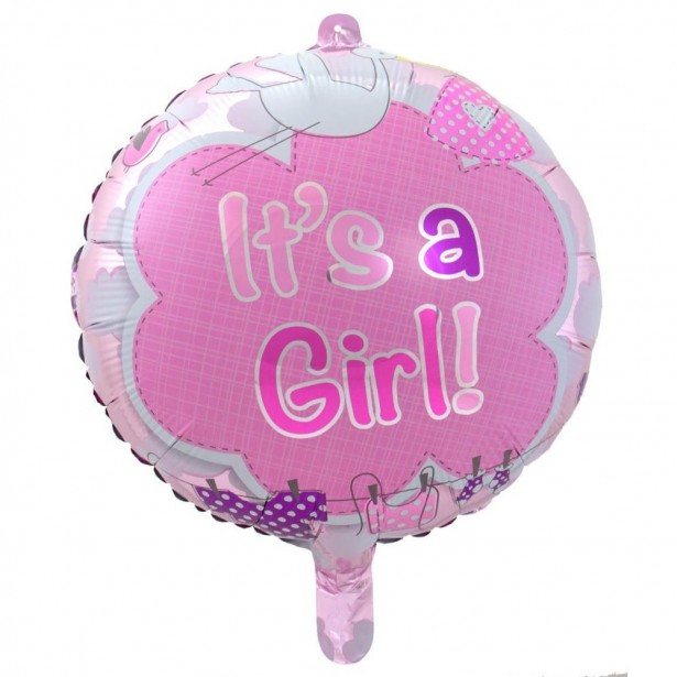 Ballon cigogne rose c'est une fille pour baby shower fille