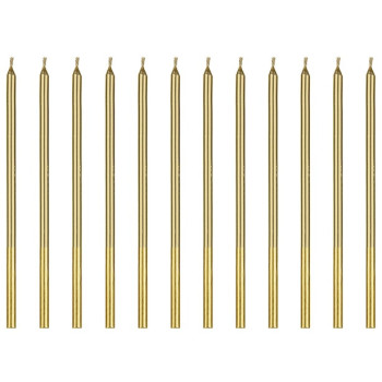 12 Bougies d'Anniversaire Dorées 14 cm - Déco Gâteau