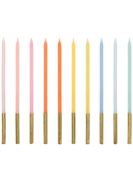 10 Candele di Compleanno Arcobaleno con Punta Dorata 14 cm
