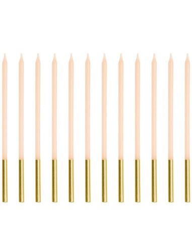 12 Candele Alte Beige Metallizzate 14 cm - Decorazione Torta