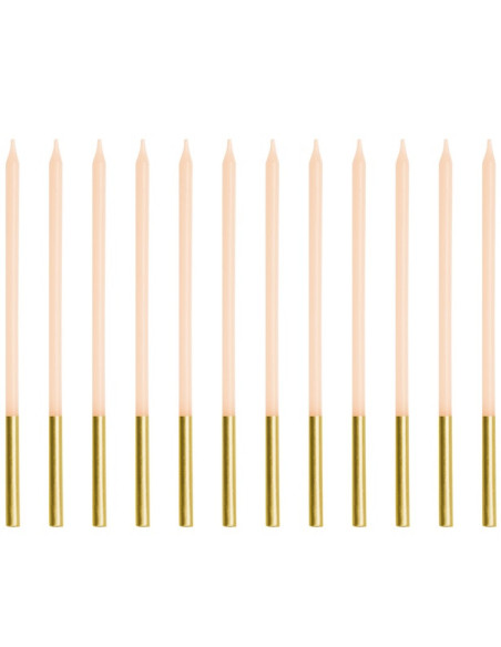 12 Bougies Hautes Beige Métalliques 14 cm - Déco Gâteau