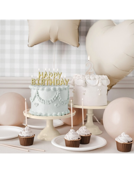 12 Bougies Hautes Beige Métalliques 14 cm - Déco Gâteau