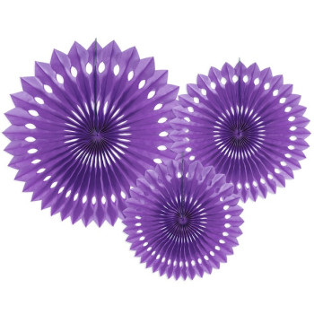 Lot de 3 Rosettes Décoratives Papier Violet 20-30 cm - Déco