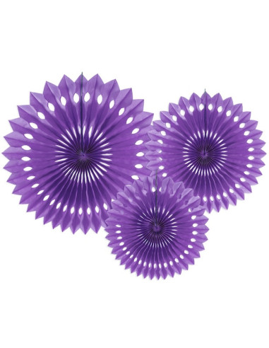 Lot de 3 Rosettes Décoratives Papier Violet 20-30 cm - Déco