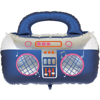 Ballon Aluminium Boombox Bleu Marine 98 cm - Déco Anniversaire Rétro