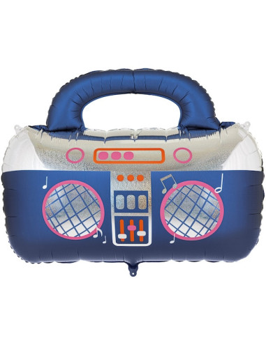 Marineblauer Aluminium-Ballon Boombox 98 cm - Retro-Geburtstagsdekoration