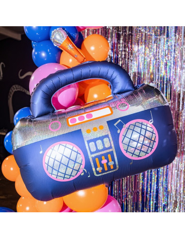 Ballon Aluminium Boombox Bleu Marine 98 cm - Déco Anniversaire Rétro