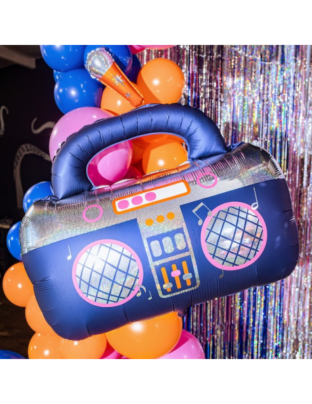 Palloncino in Alluminio Boombox Blu Marino 98 cm - Decorazione per Compleanno Retrò