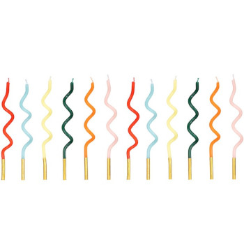Lot de 12 Bougies d'Anniversaire Spirales Arc-en-ciel 14 cm
