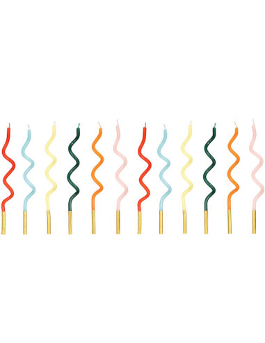Lot de 12 Bougies d'Anniversaire Spirales Arc-en-ciel 14 cm