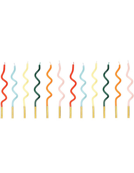 Set di 12 Candele di Compleanno a Spirale Arcobaleno 14 cm