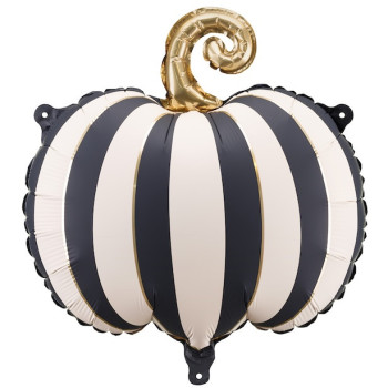 Ballon Citrouille Rayée Crème et Noir 39x38 cm - Déco Halloween