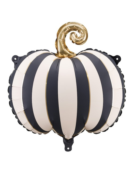 Gestreifter Kürbisballon Creme und Schwarz 39x38 cm - Halloween-Deko