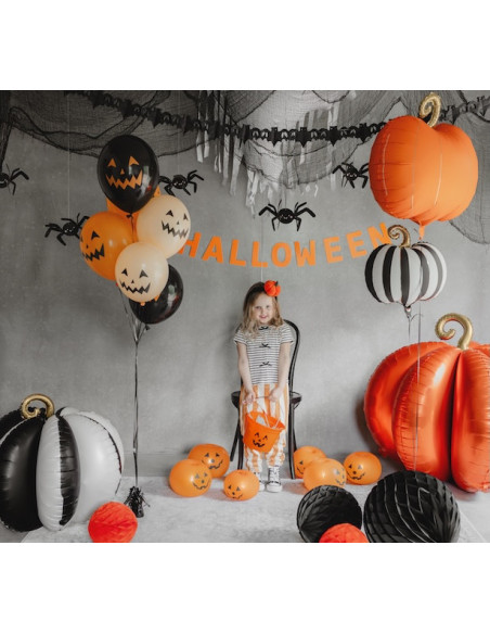 Ballon Citrouille Rayée Crème et Noir 39x38 cm - Déco Halloween