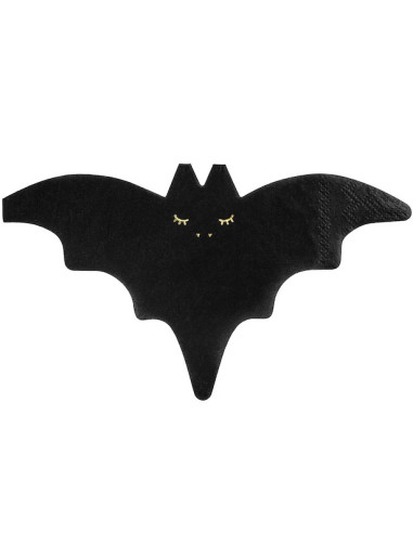 Schwarze und Goldene Fledermaus-Servietten 16x9 cm (20 Stk) - Halloween