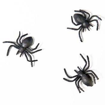 Schwarze Plastikspinnen 3x3 cm (10 Stück) - Halloween-Deko