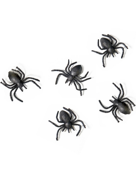 Schwarze Plastikspinnen 3x3 cm (10 Stück) - Halloween-Deko