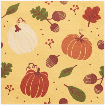 Servietten Kürbisse und Eicheln 33x33 cm (20 Stück) - Herbst Halloween Dekoration
