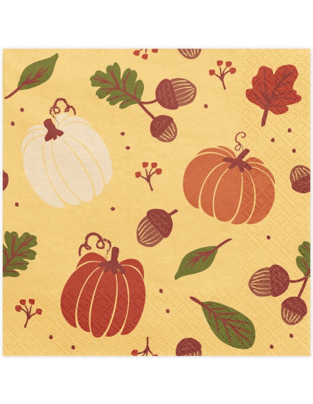 Servietten Kürbisse und Eicheln 33x33 cm (20 Stück) - Herbst Halloween Dekoration
