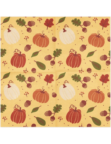 Serviettes Citrouilles et Glands 33x33 cm (20 pcs) - Déco Automne Halloween