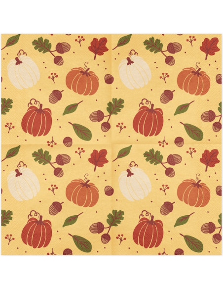 Serviettes Citrouilles et Glands 33x33 cm (20 pcs) - Déco Automne Halloween