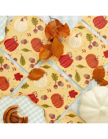 Serviettes Citrouilles et Glands 33x33 cm (20 pcs) - Déco Automne Halloween